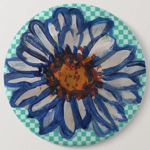 Painted Daisies, on Teal Chequered Background 6 Inch Round Button