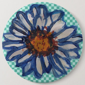 Painted Daisies, on Teal Chequered Background 6 Inch Round Button