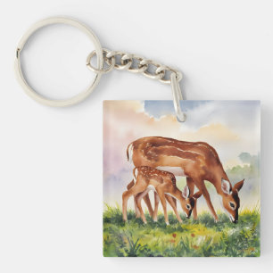 Painted Deer Mom and Baby Keychain
