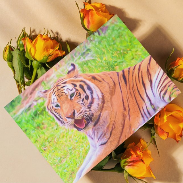 Painted Digital Siberian Tiger Postcard (Captivate any room with this striking Siberian Tiger postcard, perfect for wildlife admirers.)
