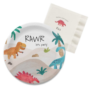 Painted Dinos Birthday Party Paper Plate