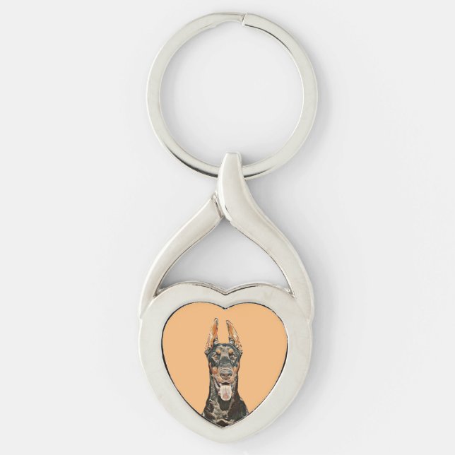 Painted Doberman Pinscher Heart Key Chain (Front)