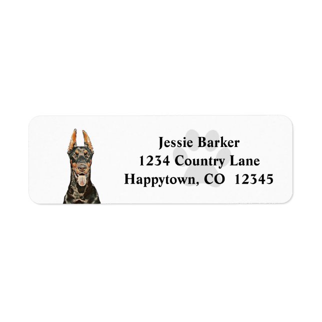 Painted Doberman Pinscher Return Address Label (Front)
