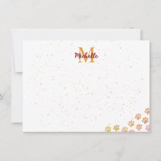 Painted Dog Paw Prints Watercolor Monogram  Card