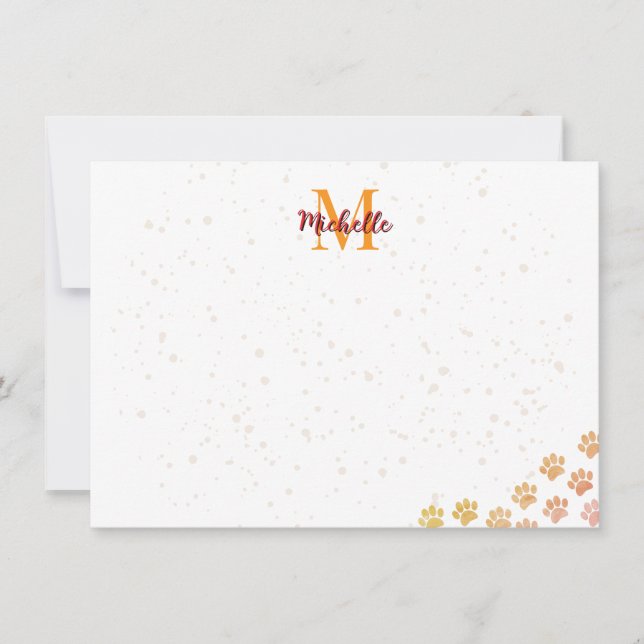 Painted Dog Paw Prints Watercolor Monogram  Card (Front)