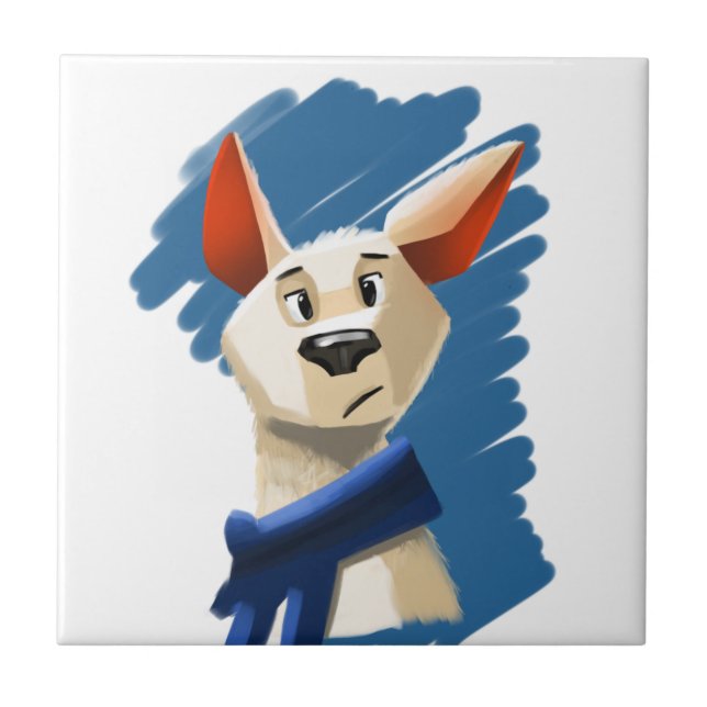 Painted Dog Portrait on Blue Background  Tile (Front)