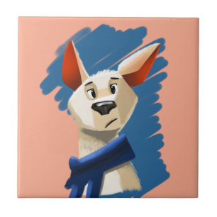 Painted Dog Portrait on Peach Background  Tile