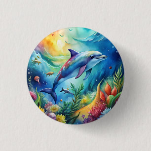Painted Dolphin 1 Inch Round Button