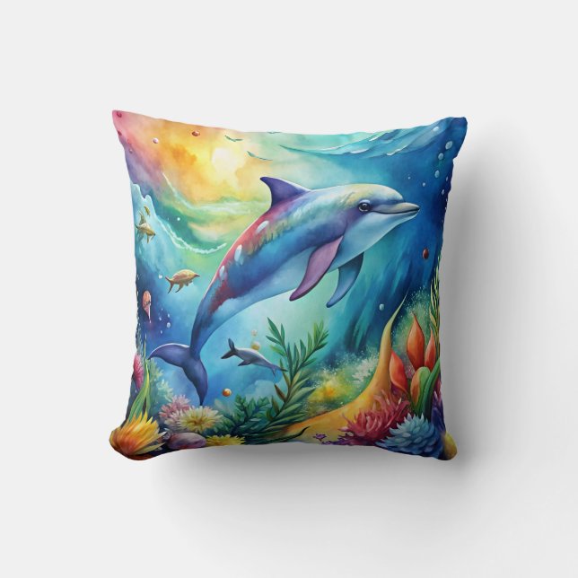 Painted Dolphin Throw Pillow (Front)