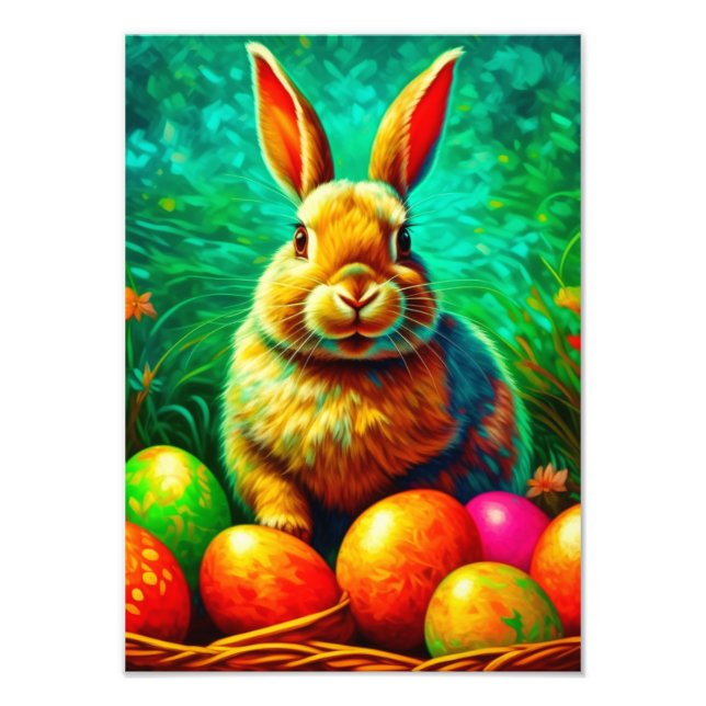 Painted Easter Bunny with Eggs Photo Print (Front)