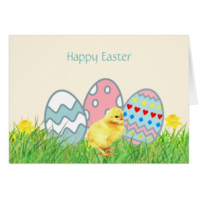 Painted Easter Eggs & Cute Chick (Front Horizontal)