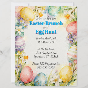 Painted Easter Eggs & Flowers Egg Hunt Invitation