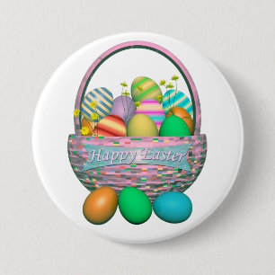 Painted Easter Eggs in Basket 3 Inch Round Button