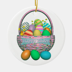 Painted Easter Eggs in Basket Ceramic Ornament