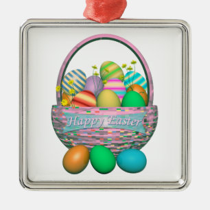 Painted Easter Eggs in Basket Metal Ornament