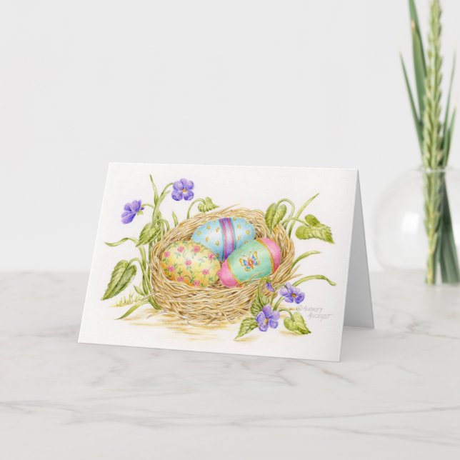 Painted Easter Eggs Nest Folded Greeting Card (Front)