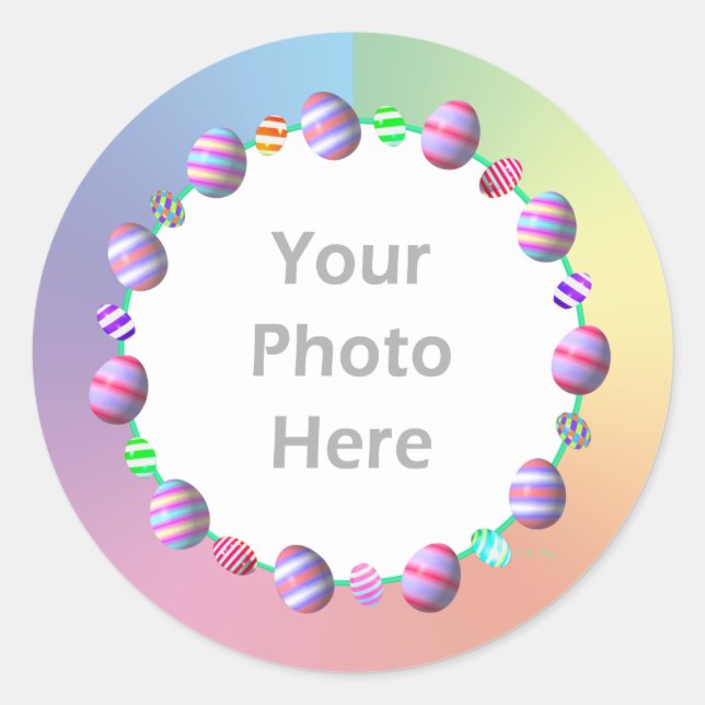 Painted Easter Eggs (photo frame) Classic Round Sticker (Front)