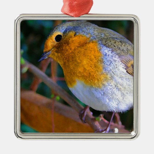 Painted Effect Robin Metal Ornament