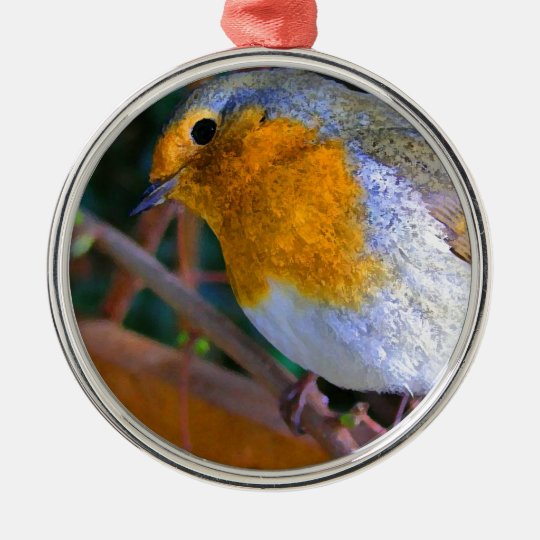 Painted Effect Robin Metal Ornament