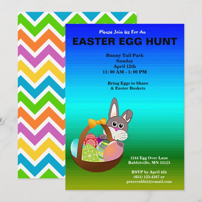 Painted Eggs & Bunny Easter Egg Hunt Invitation (Front/Back)