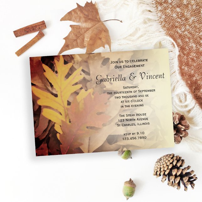 Painted Fall Leaves Engagement Party Invitation (Fall in love and celebrate the engaged couple with this autumn engagement party invitation.)