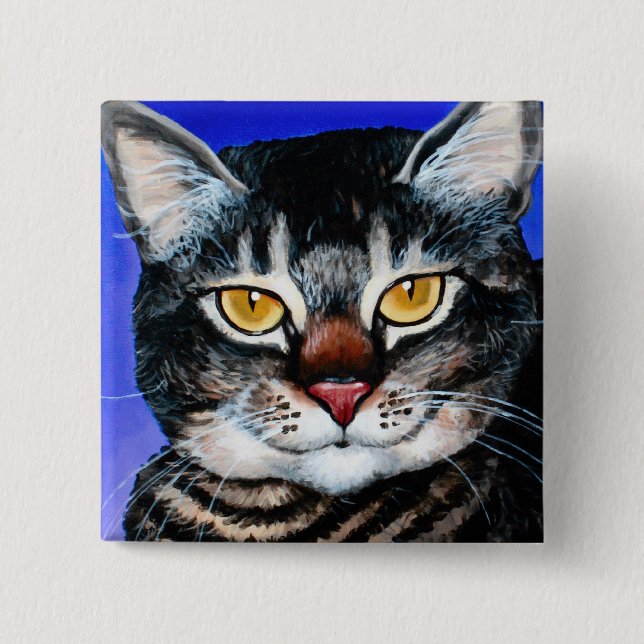 Painted Fat Cat 2 Inch Square Button (Front)