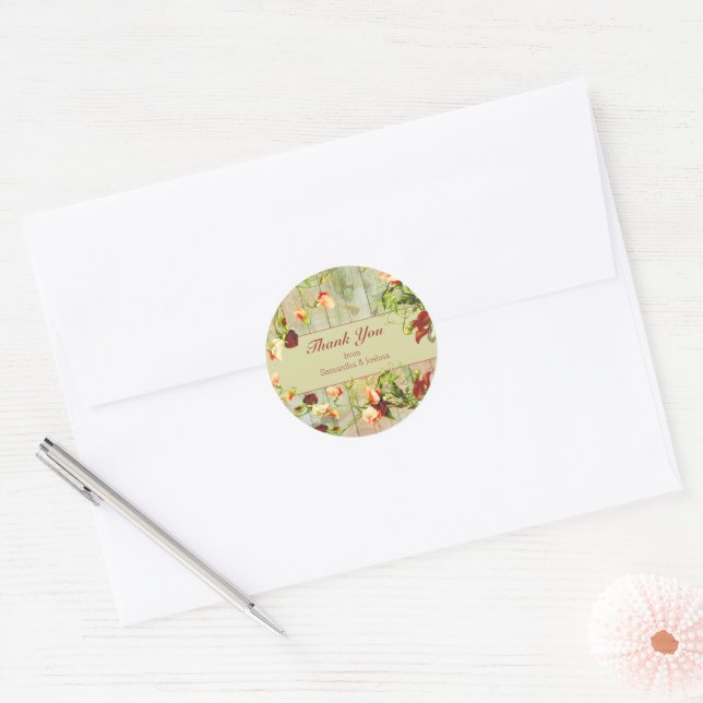 Painted Fence with Spring Flowers Classic Round Sticker (Envelope)