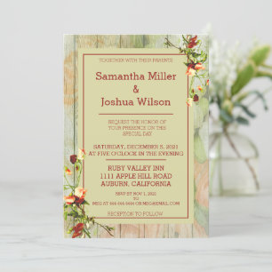 Painted Fence with Spring Flowers Wedding Invitation