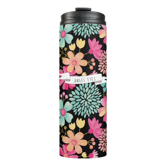 Painted Floral Banner Name Personalized Drink Thermal Tumbler (Front)