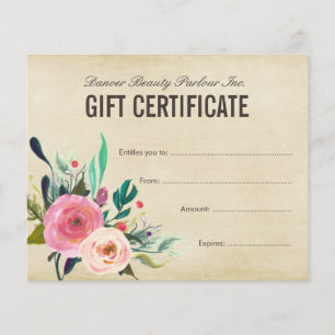 Painted Floral Beauty Salon Gift Certificate