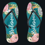 Painted Floral Blooms Bridesmaid Flip Flops<br><div class="desc">White script "Bridesmaid" over exquisite acrylic florals and custom colour background. 

The gorgeous florals are by Create the Cut. Find them on Creative Market https://crmrkt.com/7WdAX,  Etsy https://www.etsy.com/shop/CreateTheCut,  and 
www.createthecut.com

Find matching bridal party sandals in my shop!</div>