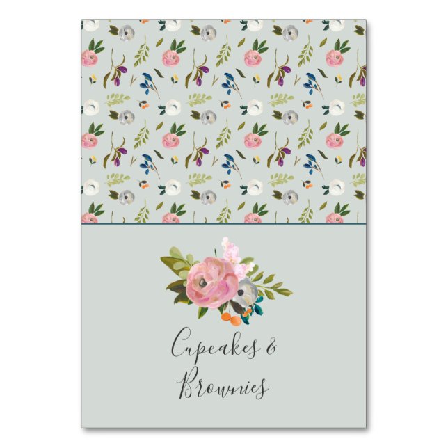 Painted Floral Buffet Food Labels Table Number (Front)