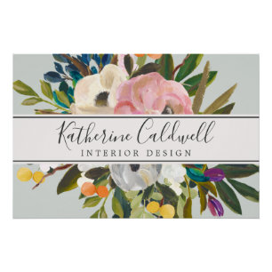 Painted Floral Business Card Poster