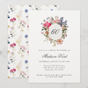 Painted Floral Crest 60th Birthday Party Invitation