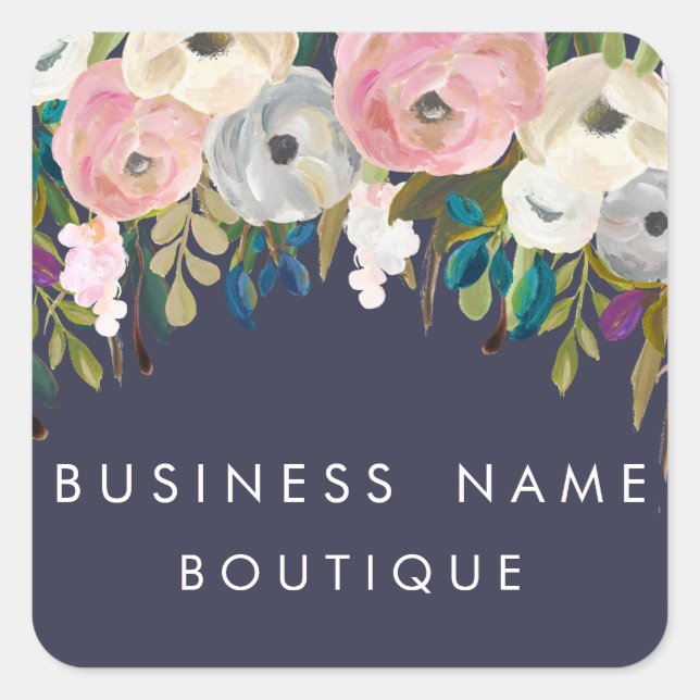 Painted Floral Customizable Business Stickers (Front)