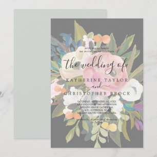 Painted Floral Faded Dark Grey The Wedding Of Invitation