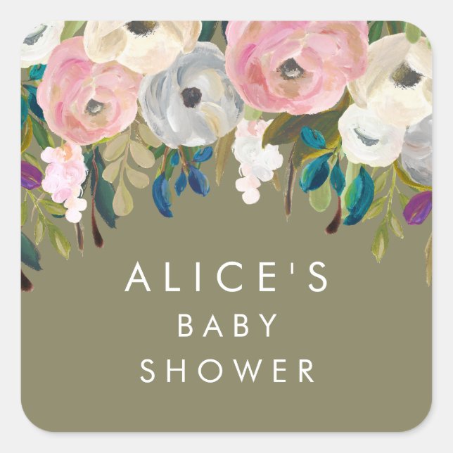 Painted Floral Garden Baby Shower Stickers (Front)