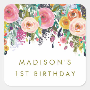 Painted Floral Garden Personalized Party Stickers