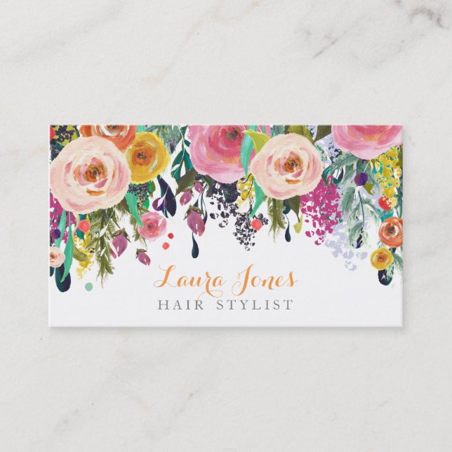 Painted Floral Hair Stylist Appointment Cards (Front)