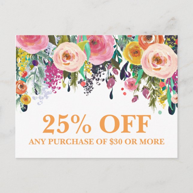 Painted Floral Marketing Promotions Postcard (Front)