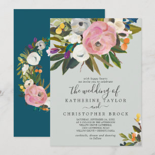 Painted Floral   Monogram The Wedding Of Invitation