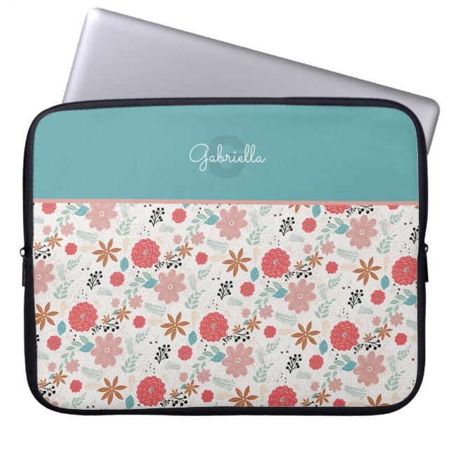 Painted Floral Monogrammed Laptop Sleeve (Front)