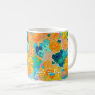 Painted Floral NAME Artisan Colourful Coffee Mug