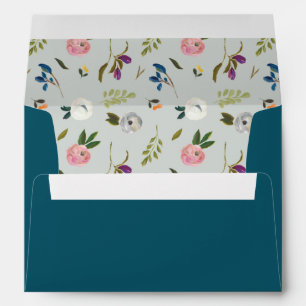 Painted Floral Pattern   Teal Wedding Invitation Envelope