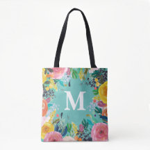 Painted Floral Personalized Monogram Canvas Bag