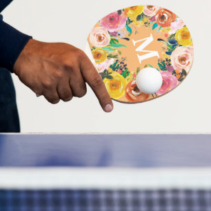 Painted Floral Personalized Monogram Table Ping Po Pong Paddle