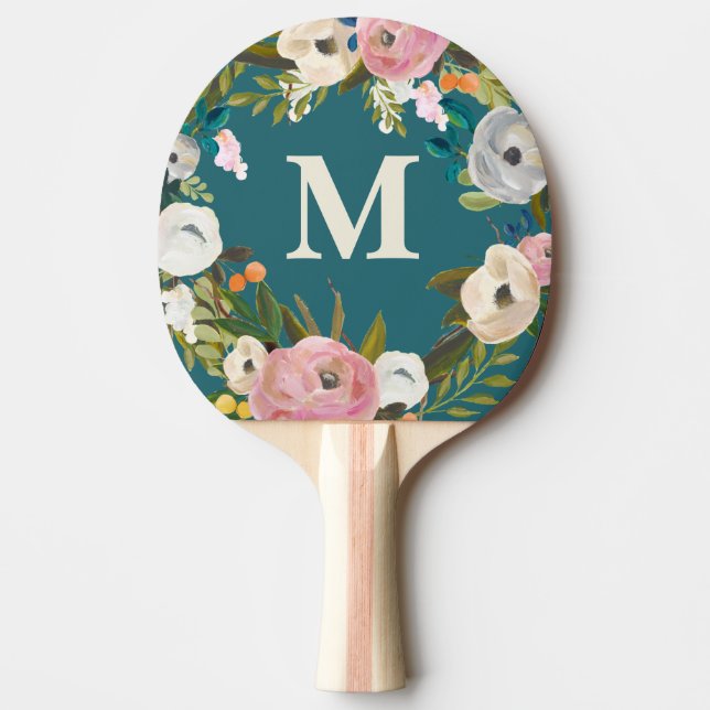 Painted Floral Personalized Monogram Table Ping Pong Paddle (Front)