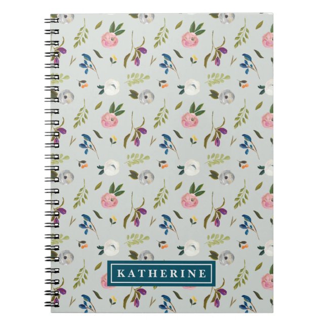 Painted Floral Personalized Spiral Notebook (Front)