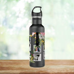 Painted Floral Photo Collage Personalized Names 710 Ml Water Bottle<br><div class="desc">Personalized names over painted floral bouquet with square photo frames. 

The gorgeous painted florals are by Create the Cut. Find them on Creative Market https://crmrkt.com/7WdAX,  Etsy https://www.etsy.com/shop/CreateTheCut,  and www.createthecut.com

Photos by Leeds Wedding Photographer,  John Hope. Visit him at http://www.johnhopephotography.com</div>