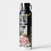 Painted Floral Photo Collage Personalized Names Water Bottle (Front)